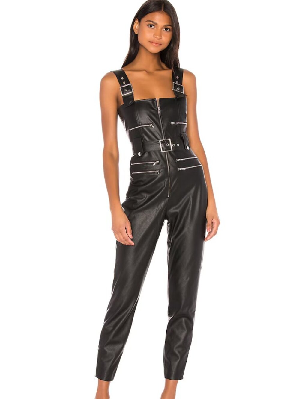WeWoreWhat Black Moto Faux Leather Overalls